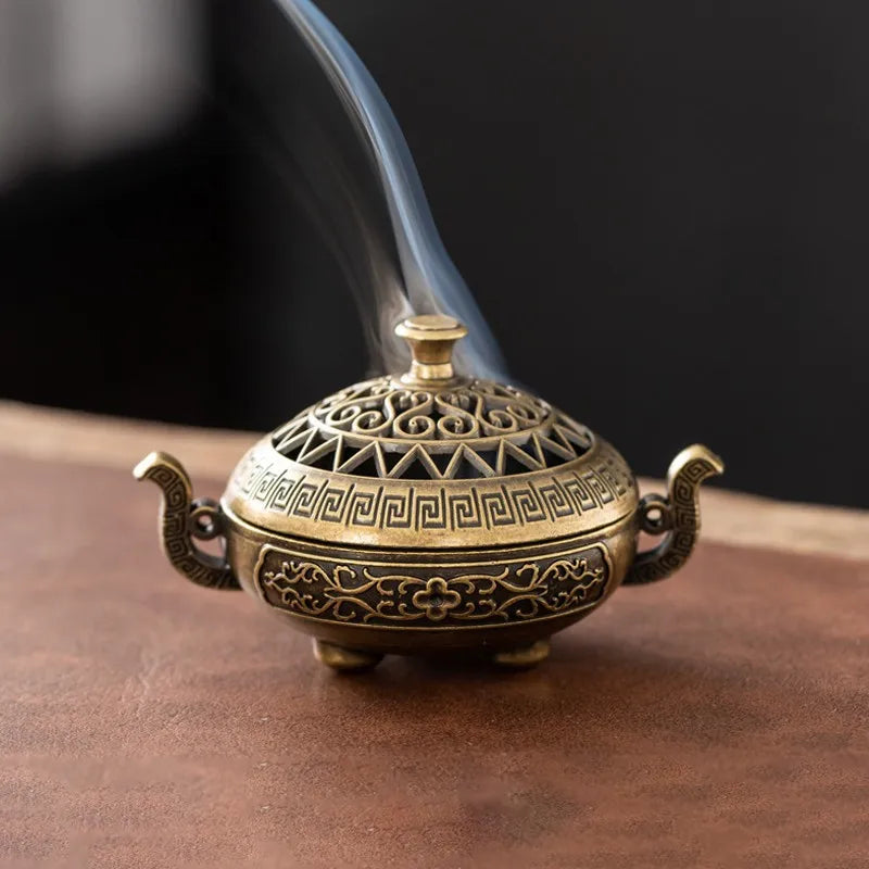 Brûleur d'encens en alliage Vintage, porte-bâton à trois pattes ajouré, Mini encensoir en bois de santal, décoration de la maison