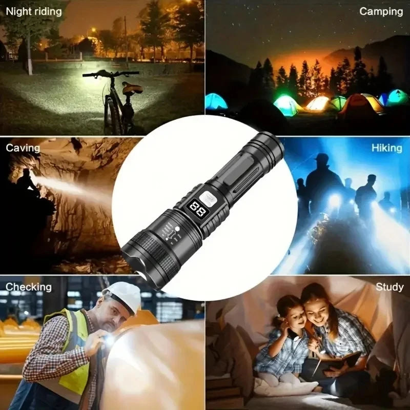 Lampe de poche Super lumineuse 100000LM, torche LED Rechargeable de Type C, lampe tactique longue portée pour l'extérieur, lanterne de Camping étanche