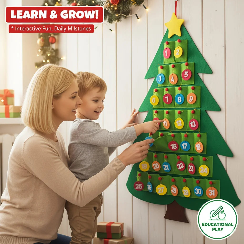 Calendrier de compte à rebours pour sapin de Noël – Calendrier de l'Avent DIY réutilisable à suspendre – Décoration de fête et d'intérieur pour les fêtes