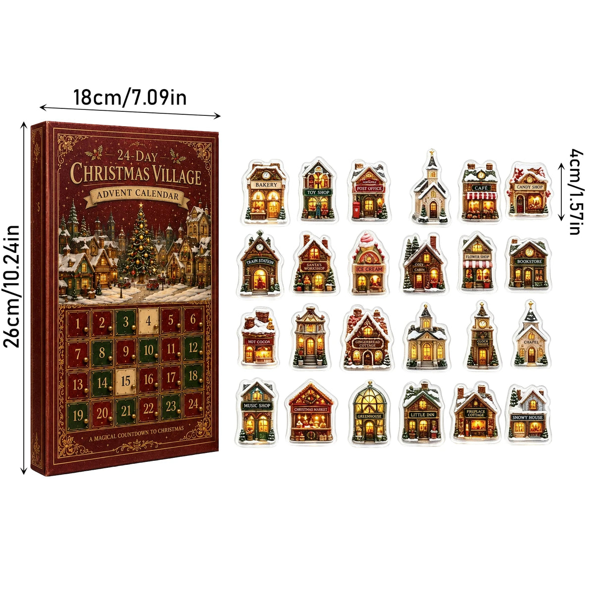 Village de Noël Calendrier de l'Avent Décorations pour sapin de Noël Petits cadeaux à glisser dans une chaussette Décoration pour la maison et les fêtes de Noël Fournitures cadeaux