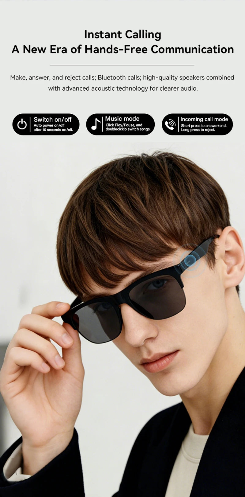 Lunettes Intelligentes Lenovo avec Assistant Vocal, Contrôle Tactile Musical, Appel Bluetooth, Lunettes de Soleil Tendance pour Sports de Plein Air Hommes et Femmes, Nouveauté 2026