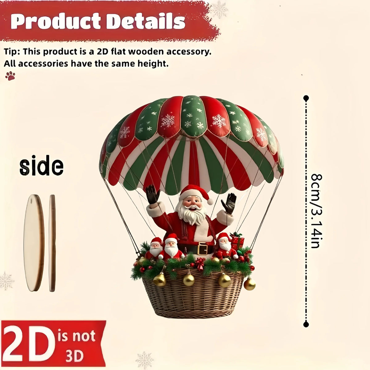 10/20/30 pièces Série Parachute du Père Noël Décoration en bois faite à la main pour la maison et le jardin Cadeau de Noël