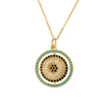 Collier pour femme Juya – Pendentif « Main de Fatma » (Hamsa) orné de zircons arc-en-ciel et d’émail, plaqué or 18 carats, (œil protecteur)
