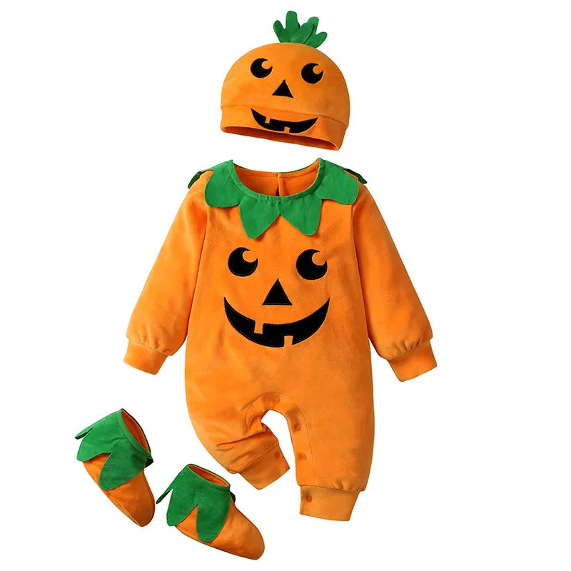 Combinaison citrouille d'Halloween pour bébés et jeunes enfants (garçons et filles) – Modèle sans manches pour tout-petits