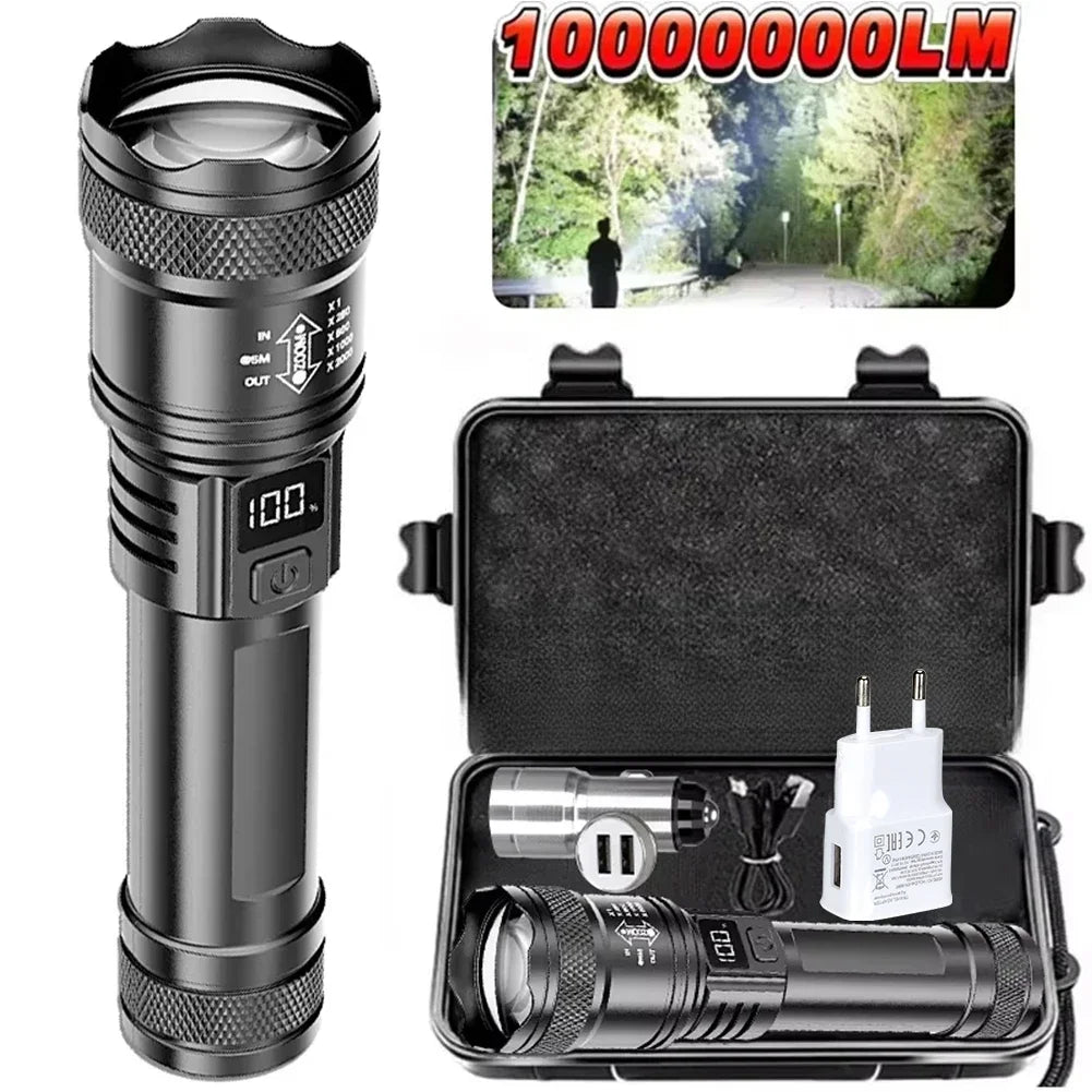 Lampe de poche Super lumineuse 100000LM, torche LED Rechargeable de Type C, lampe tactique longue portée pour l'extérieur, lanterne de Camping étanche