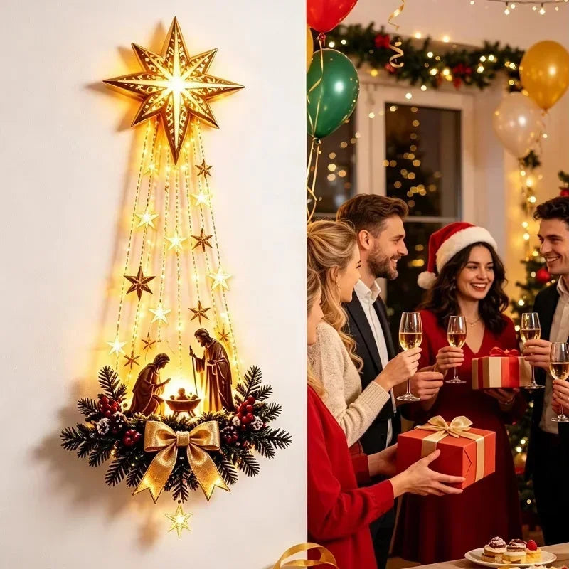 Décoration murale de Noël « Étoile de Bethléem » – Crèche lumineuse, ornement suspendu, éclairage LED, décoration d’intérieur pour les fêtes
