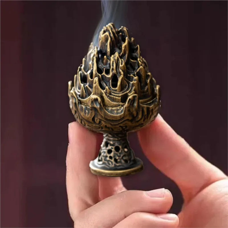 Brûleur d'encens en alliage Vintage, porte-bâton à trois pattes ajouré, Mini encensoir en bois de santal, décoration de la maison