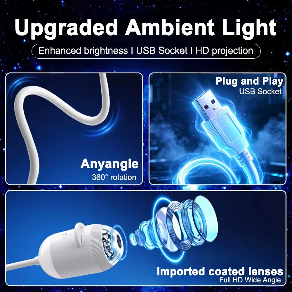 Projecteur USB Ciel Étoilé avec Image Claire, Luminosité Réglable, Contrôle Tactile, Veilleuse et Projecteur d'Étoiles 2-en-1 2026