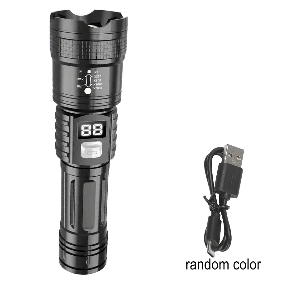 Lampe de poche Super lumineuse 100000LM, torche LED Rechargeable de Type C, lampe tactique longue portée pour l'extérieur, lanterne de Camping étanche