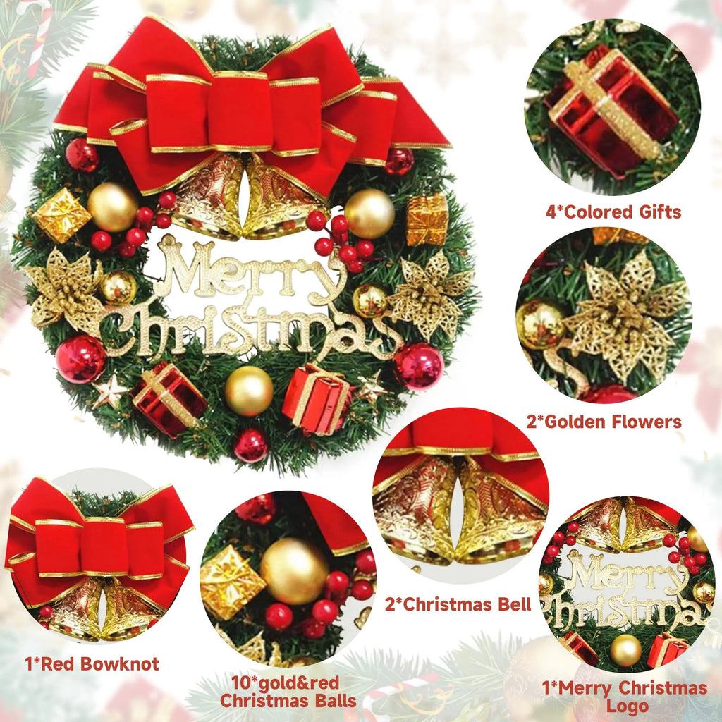 Couronne de Noël artificielle faite main – Décoration pour porte ou fenêtre – Accessoire décoratif raffiné et de haute qualité pour la maison