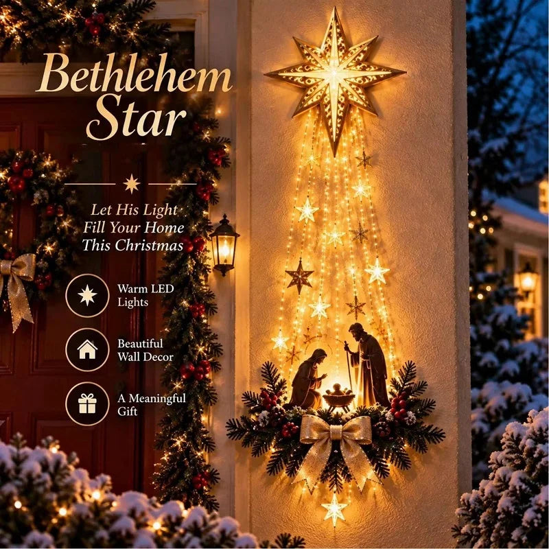 Décoration murale de Noël « Étoile de Bethléem » – Crèche lumineuse, ornement suspendu, éclairage LED, décoration d’intérieur pour les fêtes