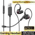 Casque de jeu avec interface 3,5 mm/Type-C/USB, son surround à 360°, basses HiFi, double microphone intra-auriculaire, compatible PUBG avec faible latence.