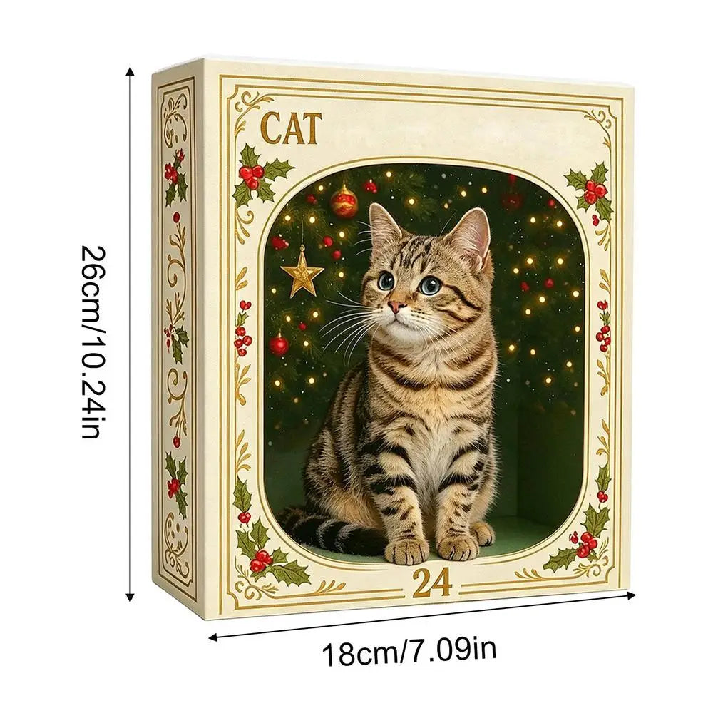 Calendrier de l'Avent « Chat de Noël » – Compte à rebours de 24 jours – Ornements en acrylique 2D – Décoration à suspendre pour sapin de Noël – Objet de collection / Cadeau