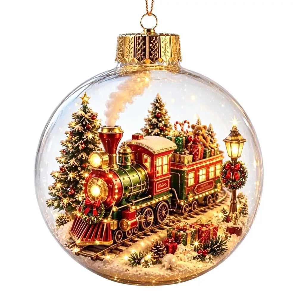 Décorations lumineuses sur le thème de Noël : casse-noisette, renne, bonhomme de neige et sapin ; pendentifs décoratifs lumineux en forme de boule de cristal.