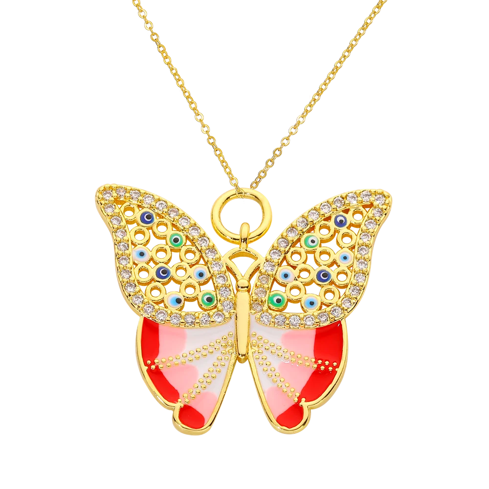 Collier pour femme Juya – Pendentif « Main de Fatma » (Hamsa) orné de zircons arc-en-ciel et d’émail, plaqué or 18 carats, (œil protecteur)