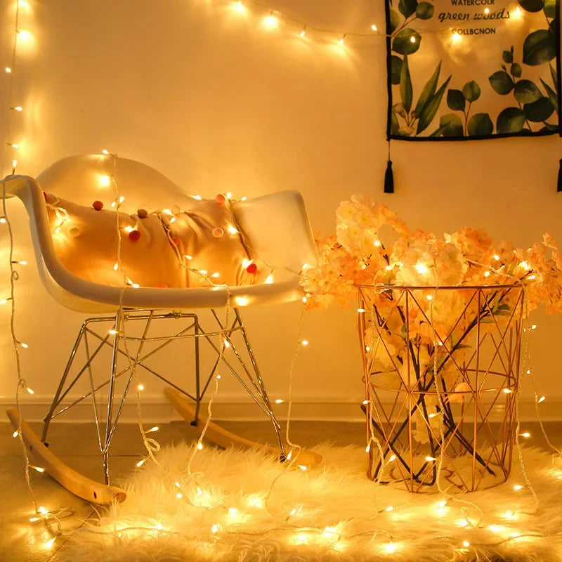 1/2/4/10M LED Lumières extérieures Garlande Lumière de fée Batterie à l'eau Ornement de Noël mariage jardin de nouvel an décor