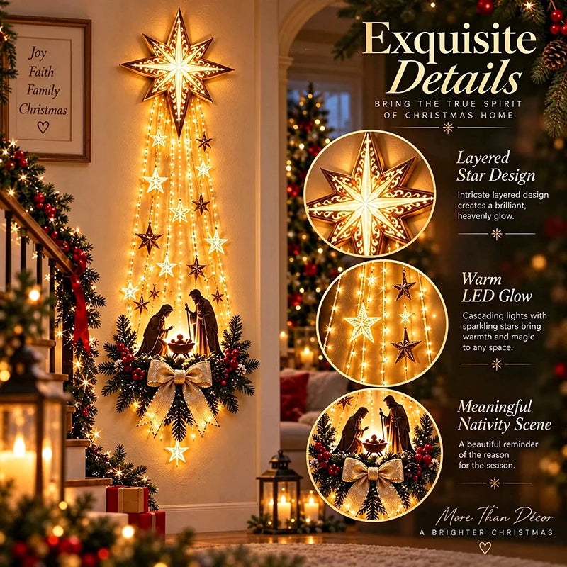 Décoration murale de Noël « Étoile de Bethléem,symbole de foi » – Crèche lumineuse, ornement de Noël à suspendre, éclairage LED, idée cadeau pour l'intérieur