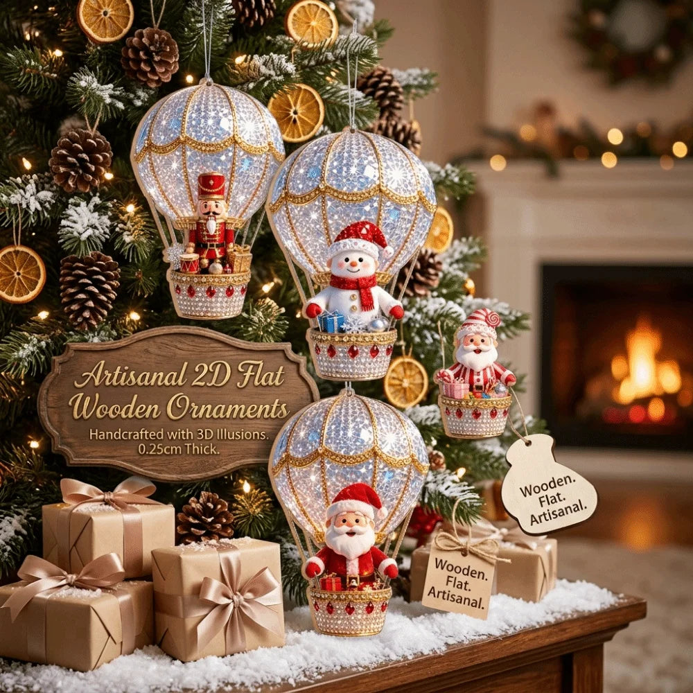 Lot de 8 ou 16 décorations de Noël en bois (bonhomme de neige, Père Noël) – Suspensions plates 2D délicates et brillantes pour le sapin ou le salon