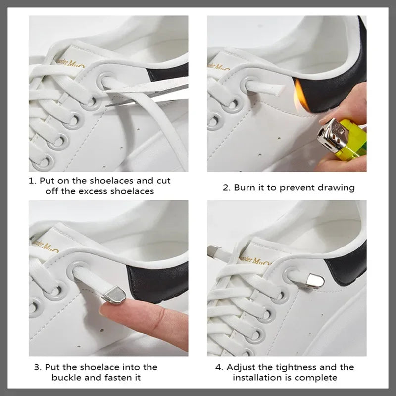 Lacets élastiques plats pour baskets – Système sans nœud avec clips de fixation rapide – Accessoires pour chaussures (enfants et adultes)
