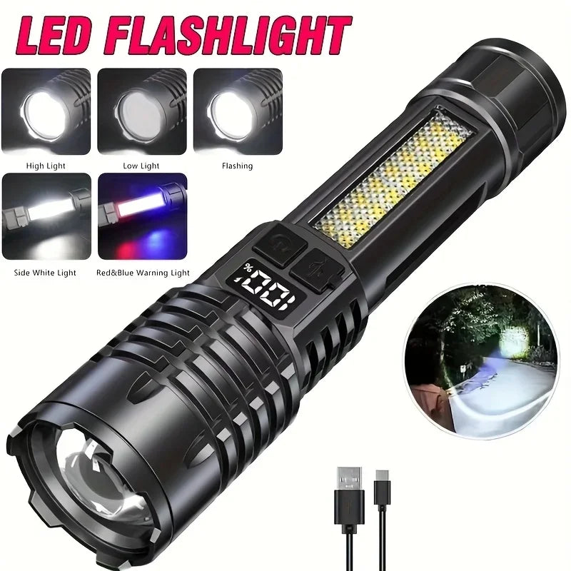 Lampe de poche Super lumineuse 100000LM, torche LED Rechargeable de Type C, lampe tactique longue portée pour l'extérieur, lanterne de Camping étanche