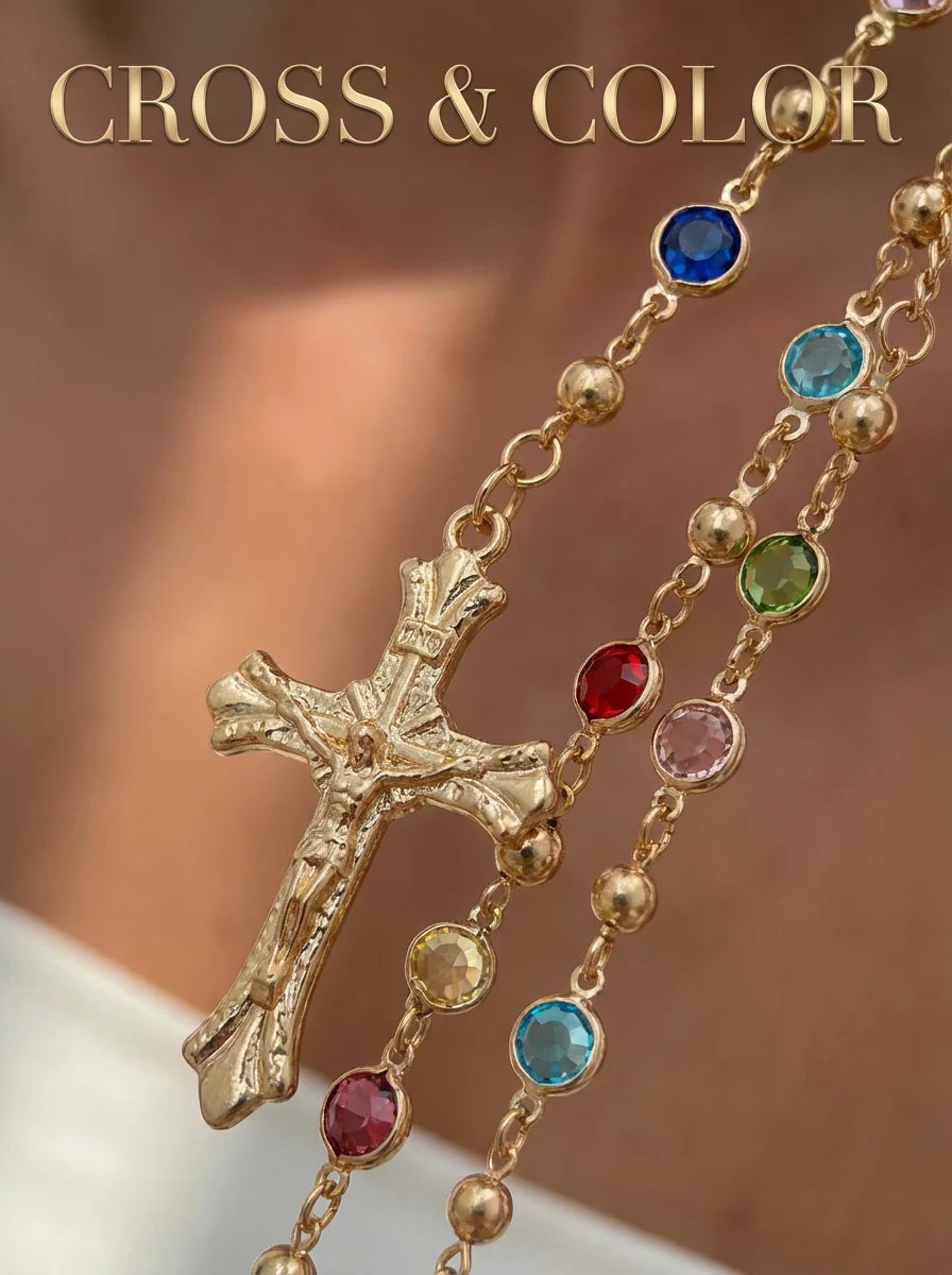 Collier à pendentif croix de Jésus, style superposé, chaîne en métal vintage, bijou pour femme,