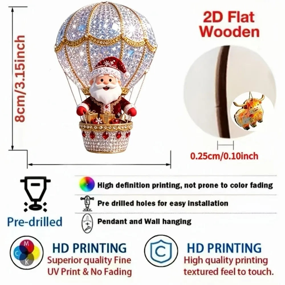 Lot de 8 ou 16 décorations de Noël en bois (bonhomme de neige, Père Noël) – Suspensions plates 2D délicates et brillantes pour le sapin ou le salon