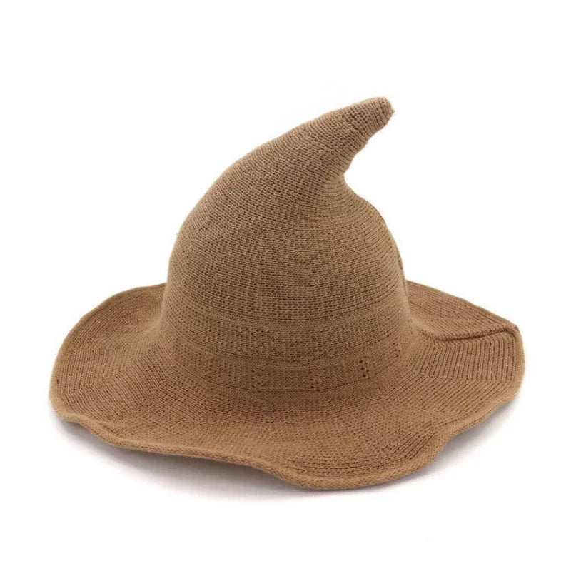 Chapeau de sorcière vintage en tricot de laine pour costume d'Halloween – Idéal pour fêtes, cosplay, bals masqués et décoration de festival