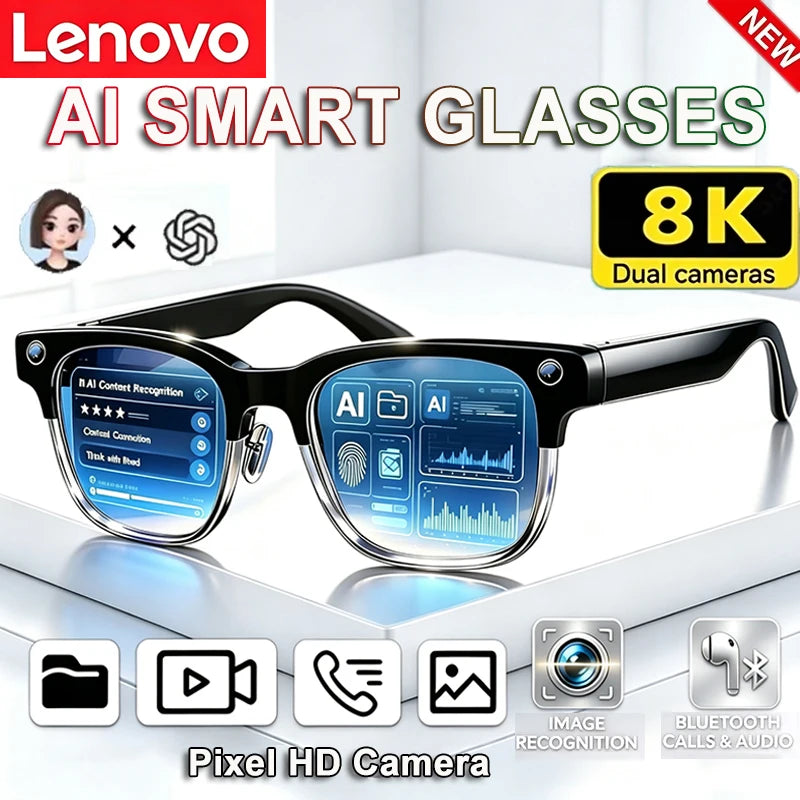 Lunettes Intelligentes Lenovo avec Assistant Vocal, Contrôle Tactile Musical, Appel Bluetooth, Lunettes de Soleil Tendance pour Sports de Plein Air Hommes et Femmes, Nouveauté 2026