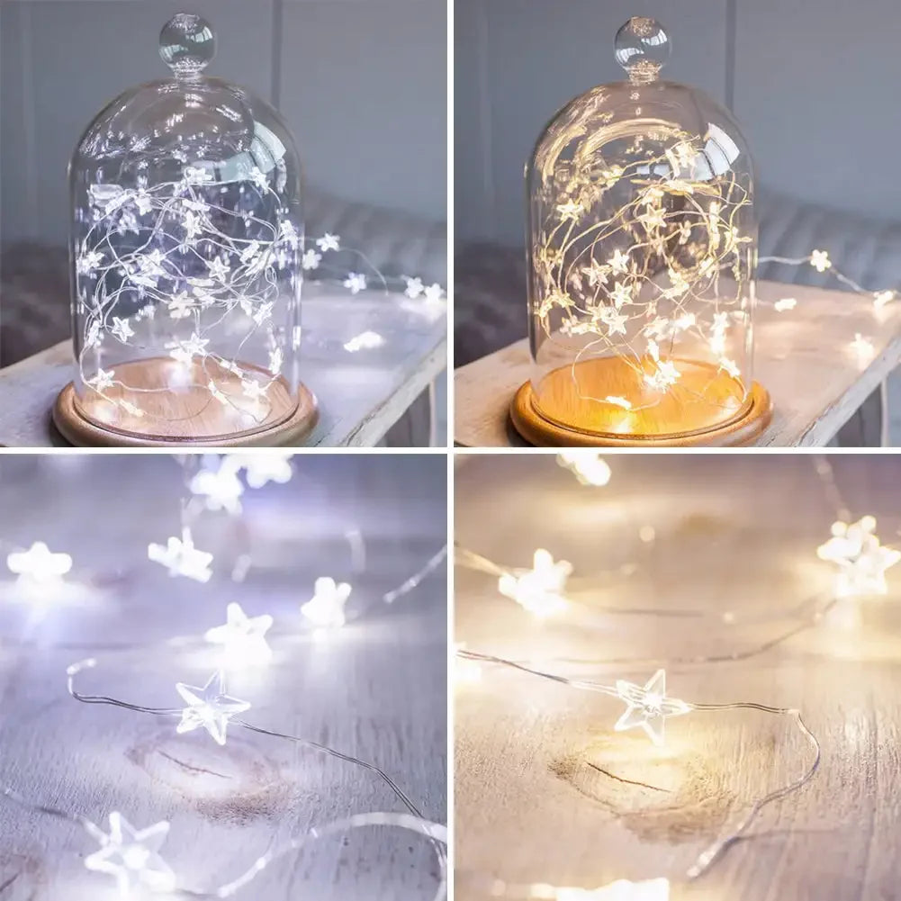 Guirlande lumineuse LED en forme d'étoiles (1/2/5 m) – Décoration pour chambre ou fête, alimentation par USB ou piles, idéale pour Noël