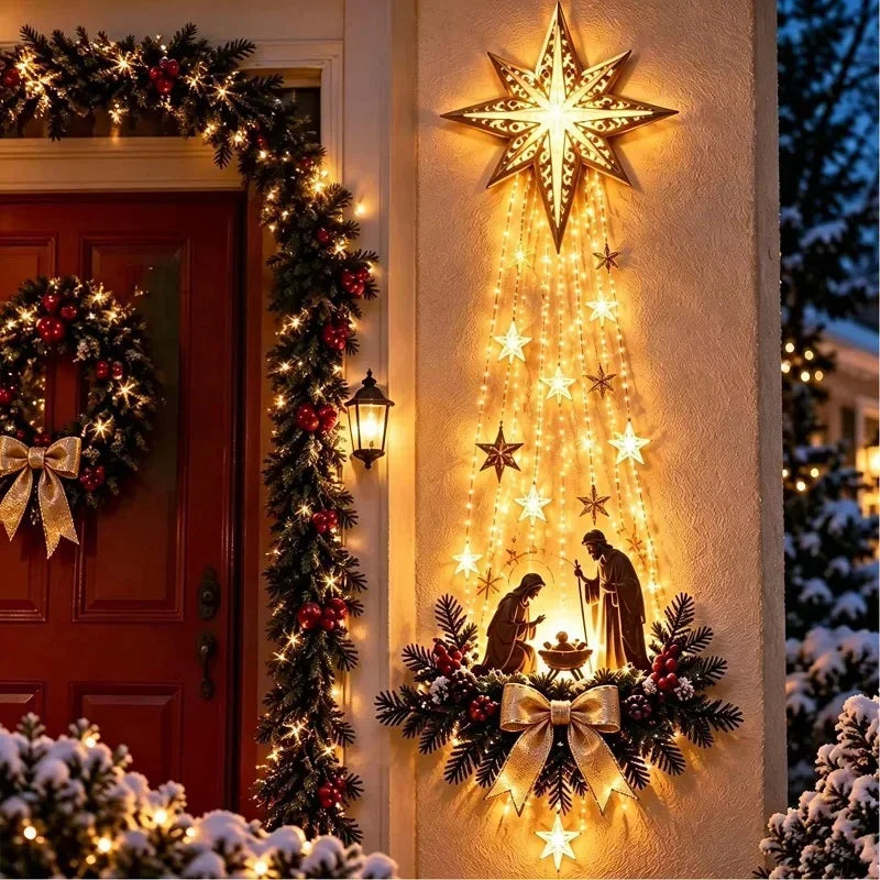Décoration murale de Noël « Étoile de Bethléem » – Crèche lumineuse, ornement suspendu, éclairage LED, décoration d’intérieur pour les fêtes