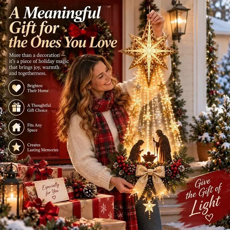 Décoration murale de Noël « Étoile de Bethléem » – Crèche lumineuse, ornement suspendu, éclairage LED, décoration d’intérieur pour les fêtes