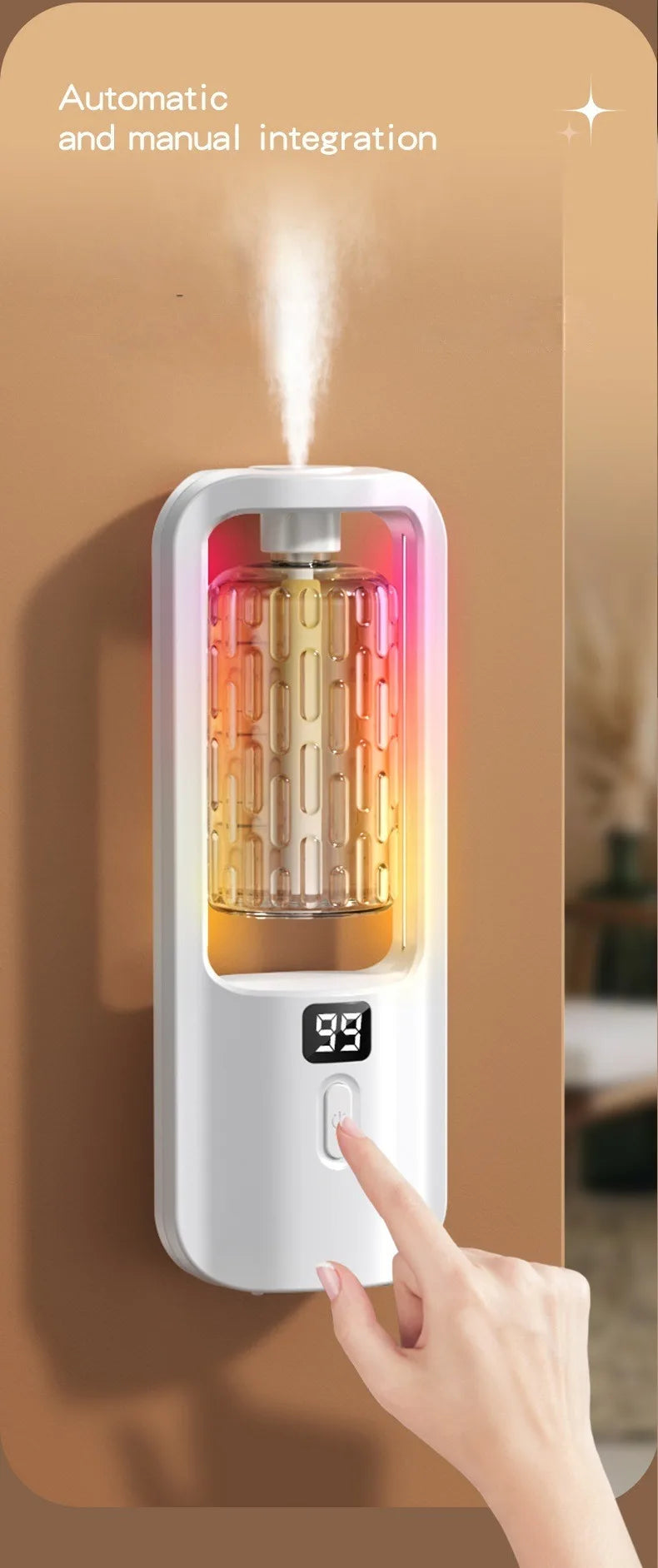 Diffuseur d'huiles essentielles mural de 50 ml avec minuterie – Purifie l'air et diffuse des senteurs – Idéal pour une chambre ou des toilettes