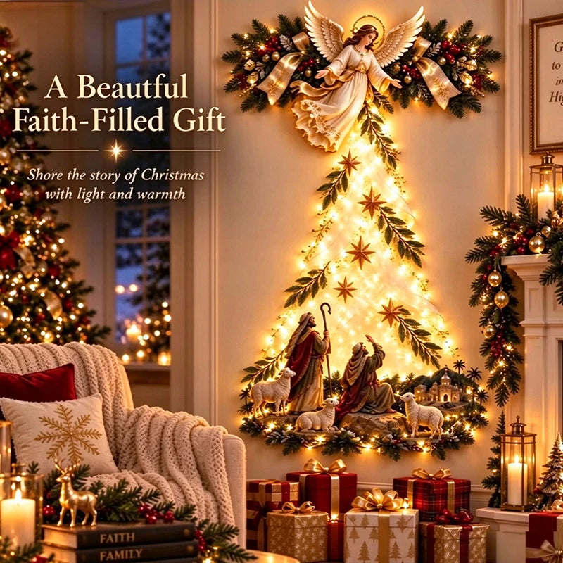 Décoration murale de Noël « Étoile de Bethléem,symbole de foi » – Crèche lumineuse, ornement de Noël à suspendre, éclairage LED, idée cadeau pour l'intérieur