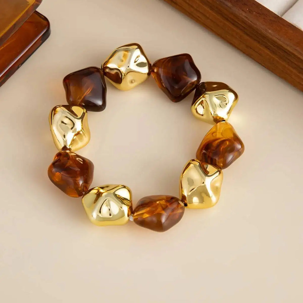 Lot de 6 bracelets élastiques pour femme style boho-punk : bracelets géométriques en résine acrylique et perles CCB vintage