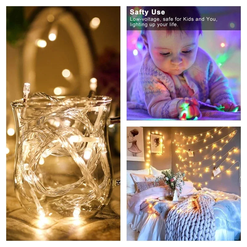 1/2/4/10M LED Lumières extérieures Garlande Lumière de fée Batterie à l'eau Ornement de Noël mariage jardin de nouvel an décor