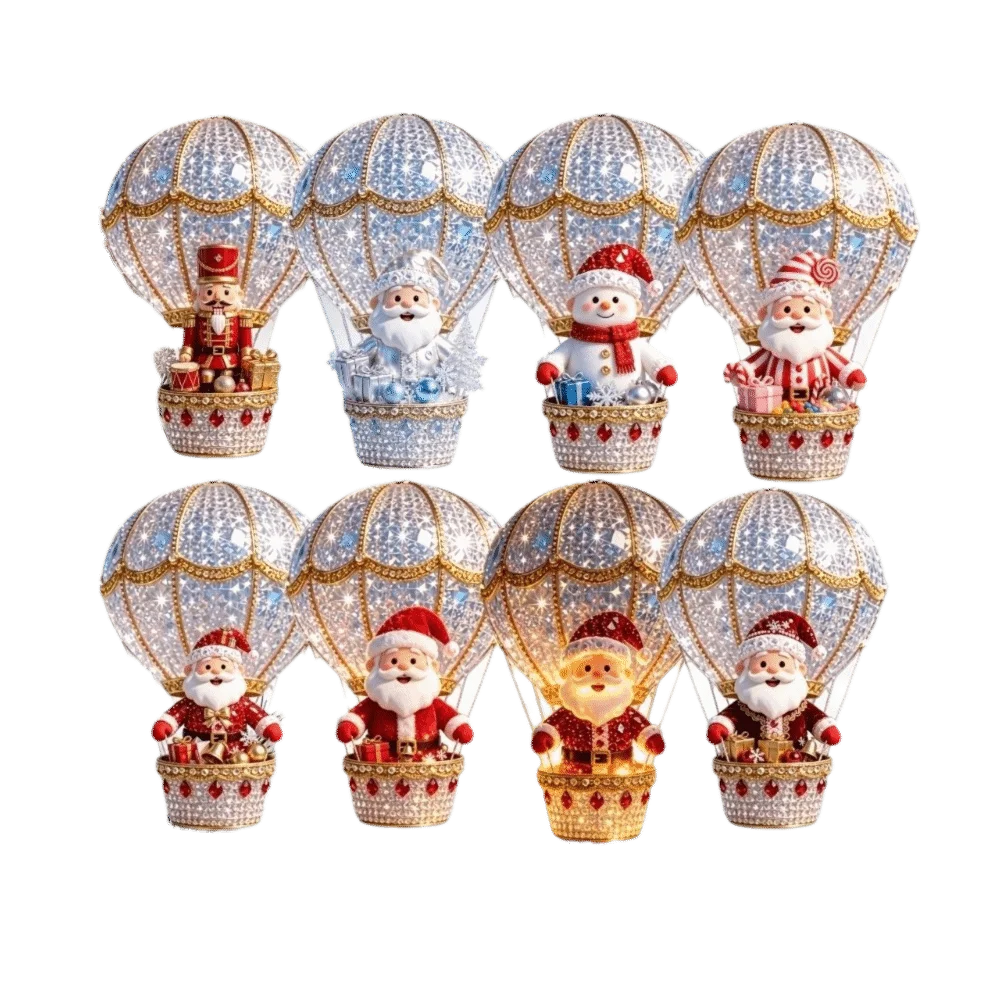 Lot de 8 ou 16 décorations de Noël en bois (bonhomme de neige, Père Noël) – Suspensions plates 2D délicates et brillantes pour le sapin ou le salon