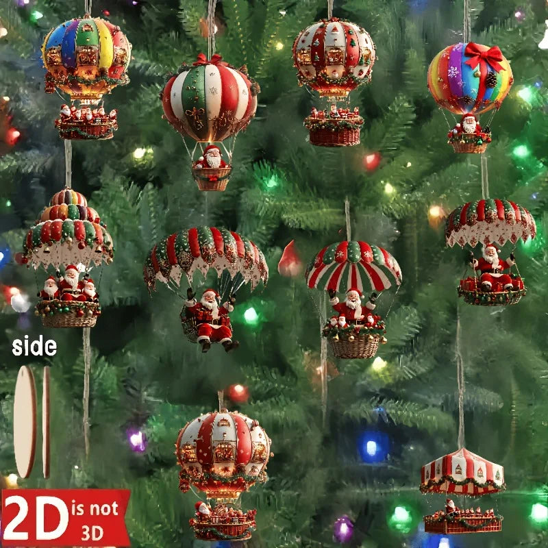 10/20/30 pièces Série Parachute du Père Noël Décoration en bois faite à la main pour la maison et le jardin Cadeau de Noël