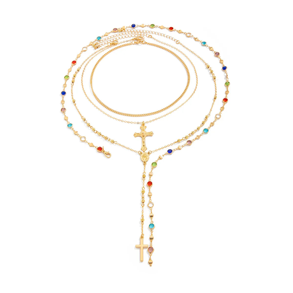 Collier à pendentif croix de Jésus, style superposé, chaîne en métal vintage, bijou pour femme,