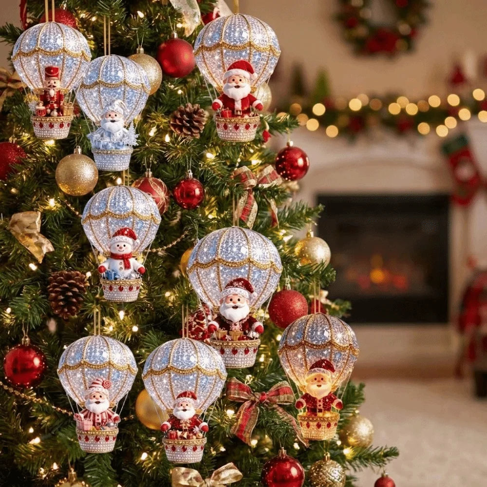 Lot de 8 ou 16 décorations de Noël en bois (bonhomme de neige, Père Noël) – Suspensions plates 2D délicates et brillantes pour le sapin ou le salon