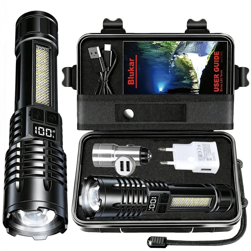 Lampe de poche Super lumineuse 100000LM, torche LED Rechargeable de Type C, lampe tactique longue portée pour l'extérieur, lanterne de Camping étanche