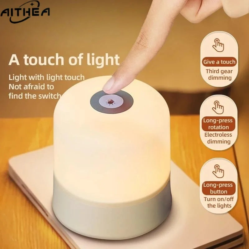 Lampe de chevet LED rechargeable AITHEA à capteur tactile, 3 couleurs réglables, portable, pour chambre à coucher, salle de lecture, décoration