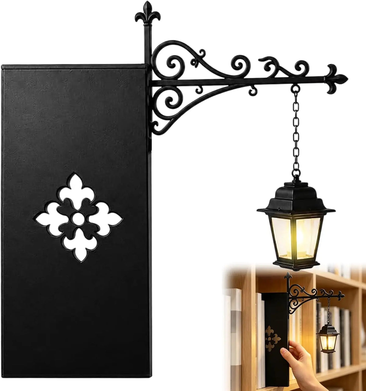 Lampe de lecture murale LED gothique rétro en métal, style Halloween, veilleuse vintage pour étagère.