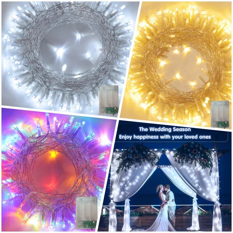 1/2/4/10M LED Lumières extérieures Garlande Lumière de fée Batterie à l'eau Ornement de Noël mariage jardin de nouvel an décor