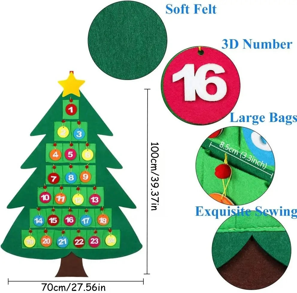 Calendrier de compte à rebours pour sapin de Noël – Calendrier de l'Avent DIY réutilisable à suspendre – Décoration de fête et d'intérieur pour les fêtes