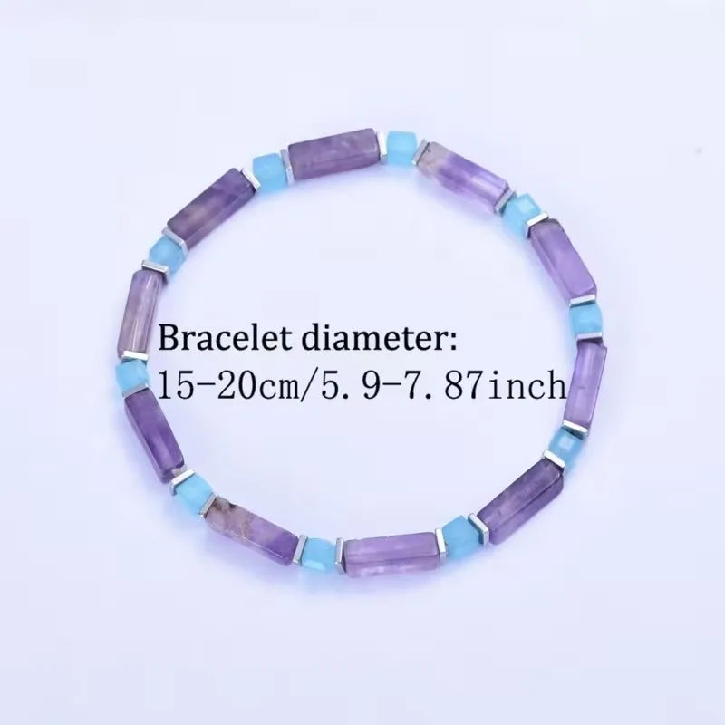 Bracelet extensible en perles rectangulaires d'améthyste naturelle et de calcédoine bleue pour femmes, bijoux de mode bohème empilables, cadeau