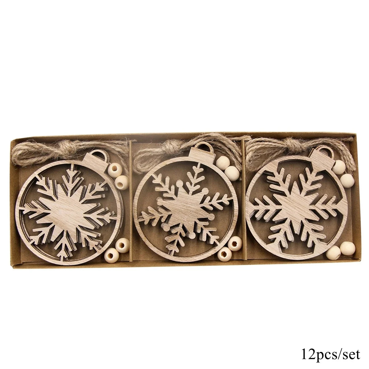 Lot de 12 suspensions en bois pour sapin de Noël (boules ajourées motif flocon de neige) – Décorations, loisirs créatifs et accessoires d'emballage cadeau