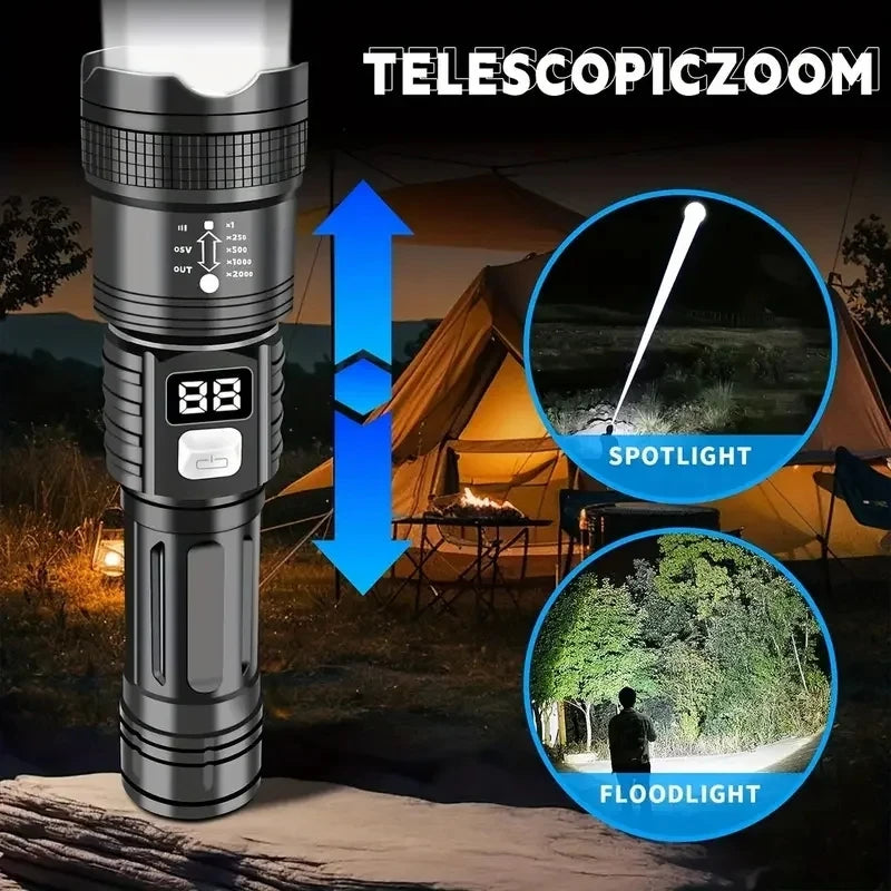 Lampe de poche Super lumineuse 100000LM, torche LED Rechargeable de Type C, lampe tactique longue portée pour l'extérieur, lanterne de Camping étanche